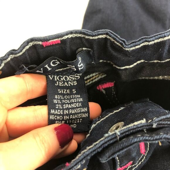 Vigoss Whiskered Jasind Dark Wash Skinny Jeans Adjustable Girls Size 5 - Picture 3 of 8